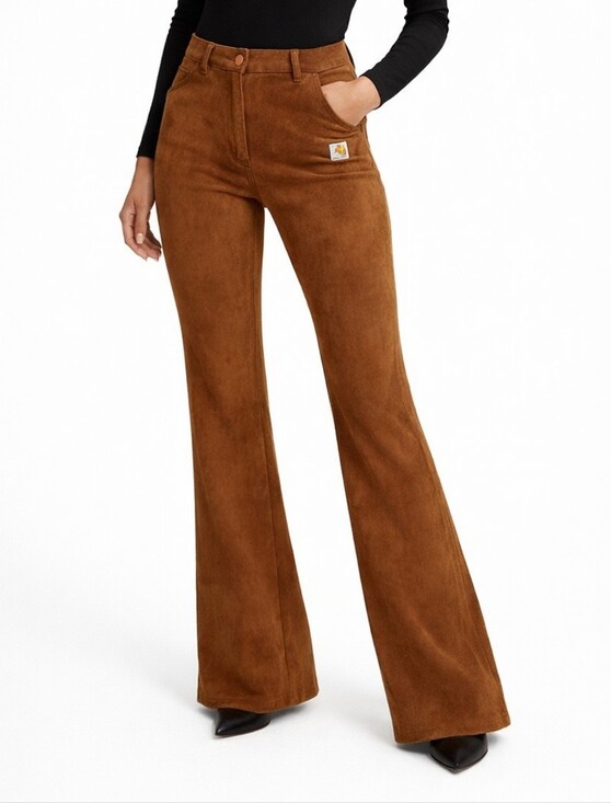 Carhartt Denim - Carhartt Burnt Orange Faux Suede Flare Jeans Patch Logo Detail Small